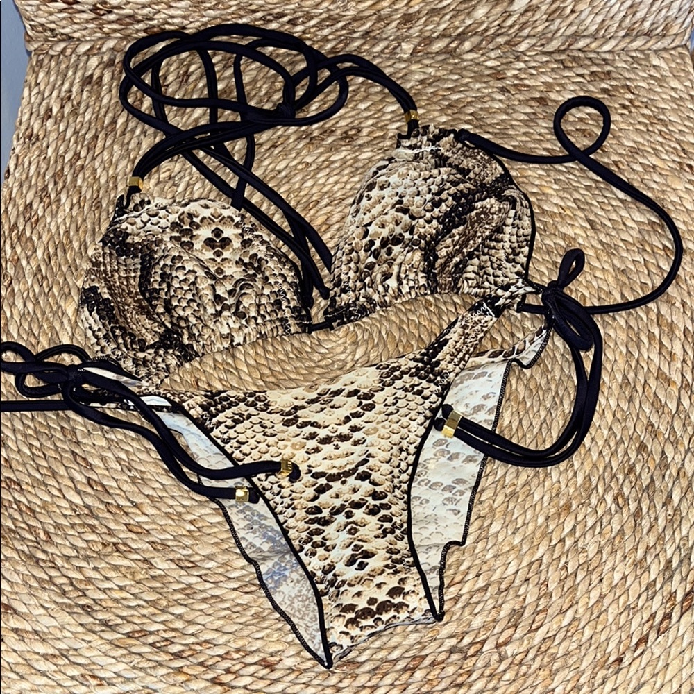Snake Print Bikini with Black Straps